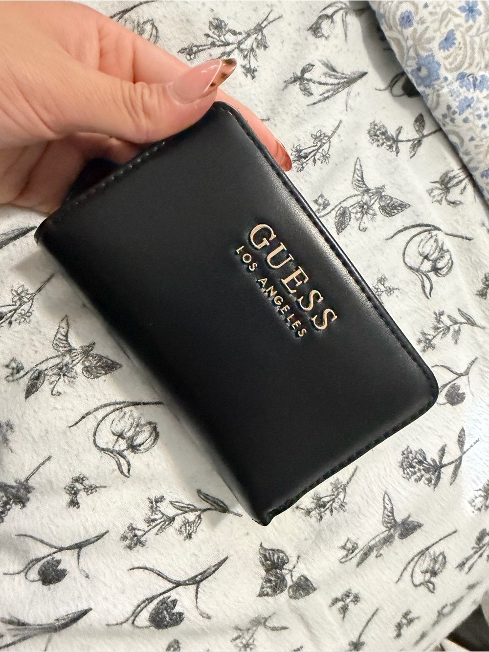 GUESS Black Zip Card Holder with Gold Logo